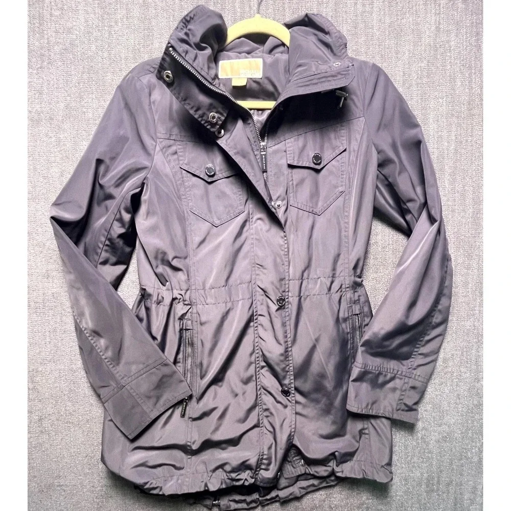 Michael Kors Anorak Jacket Womens XS Gray Full Zip Detachable Hooded Outdoor